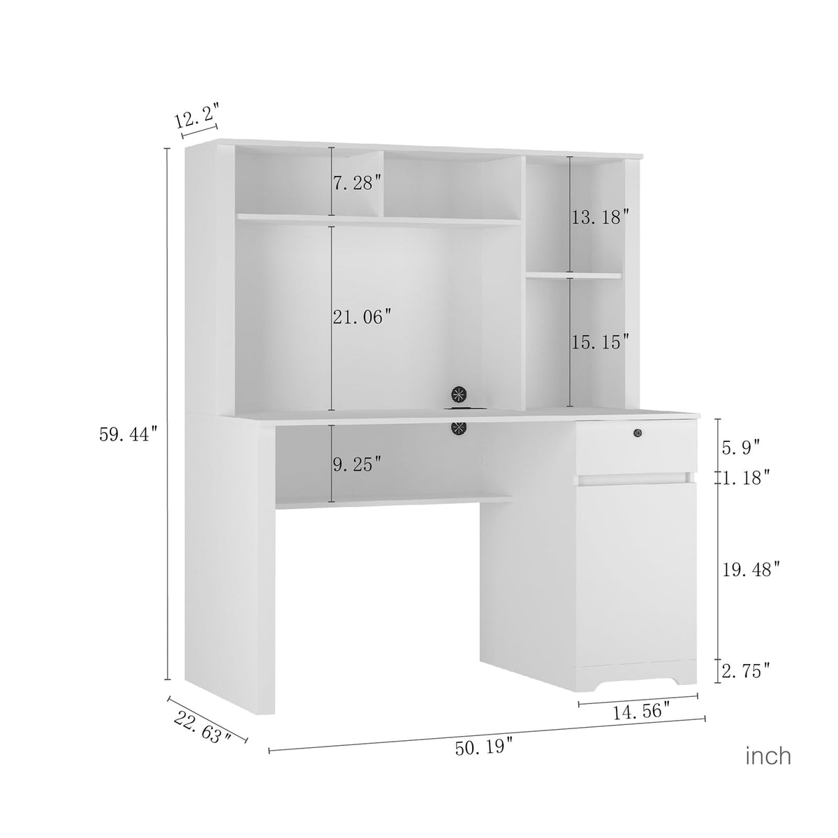 White Desk with Hutch and Drawers K62293