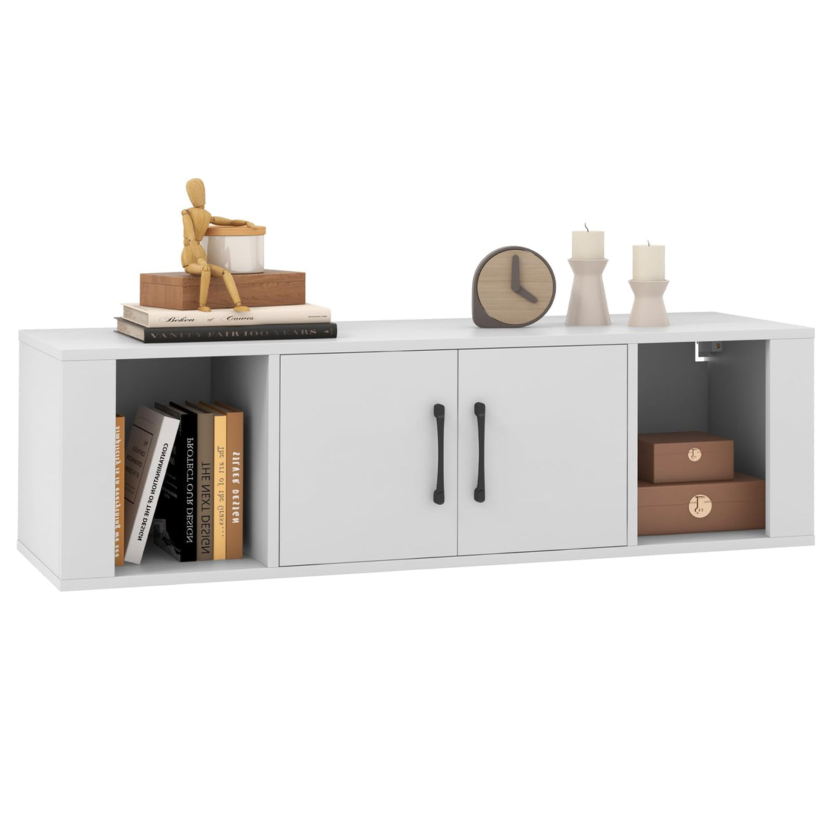 Wall Mounted Storage Cabinet, 2 Cube Floating Desk with Doors, White C1198