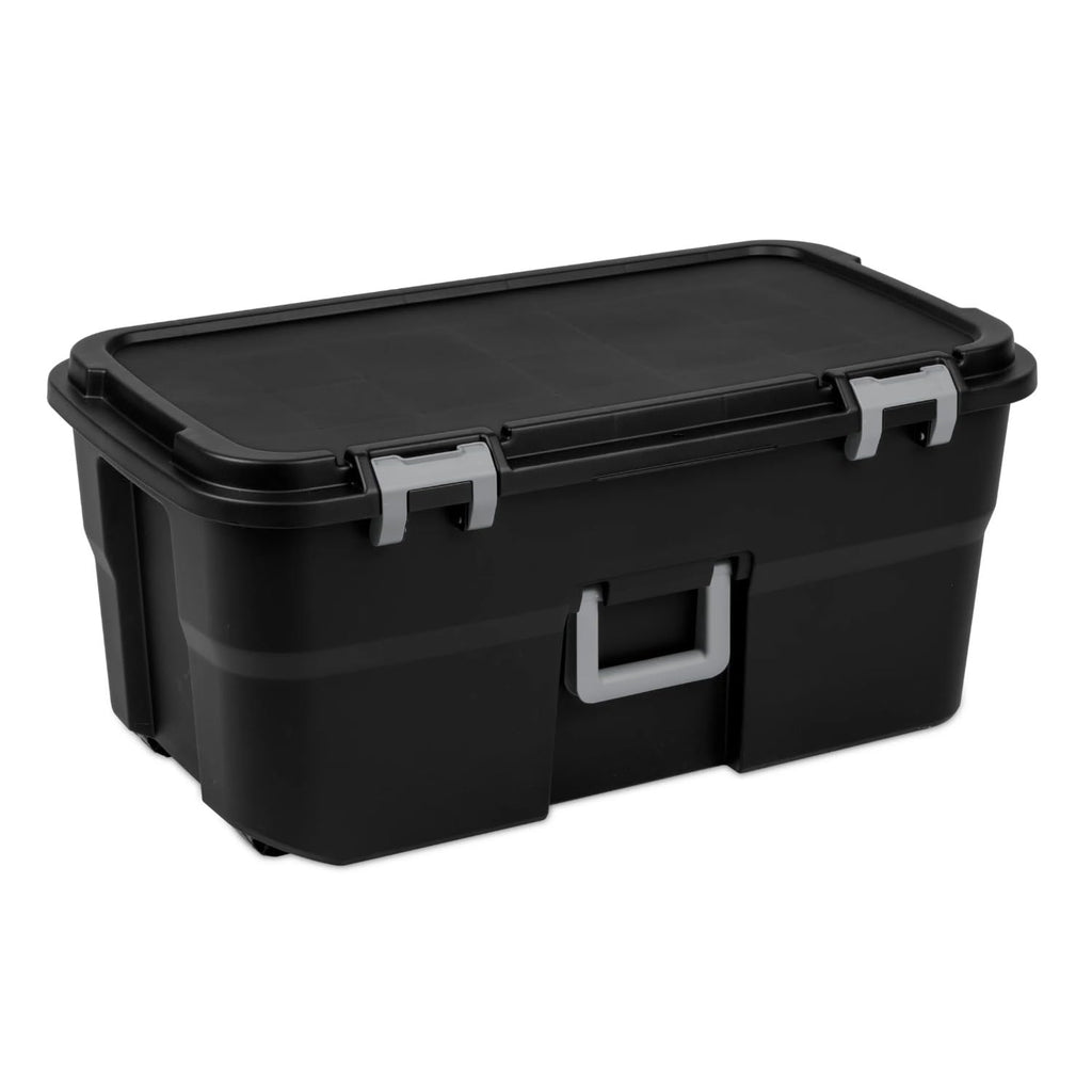 Black Lockable Wheeled Plastic Storage Footlocker N90192