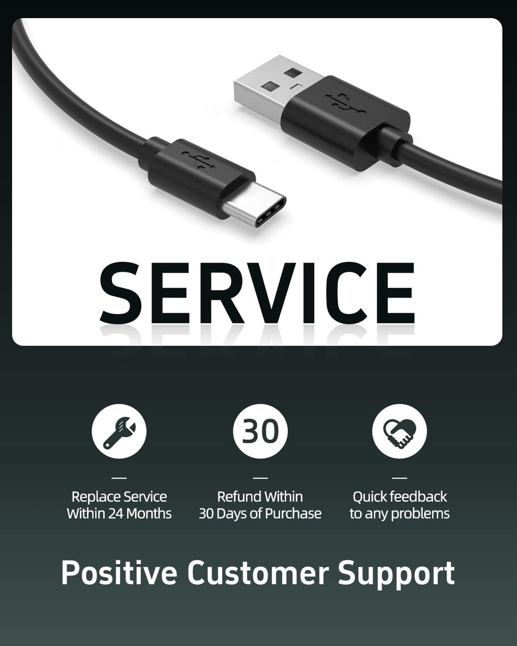 Black 5FT USB-C Replacement Charger Cable Y406718