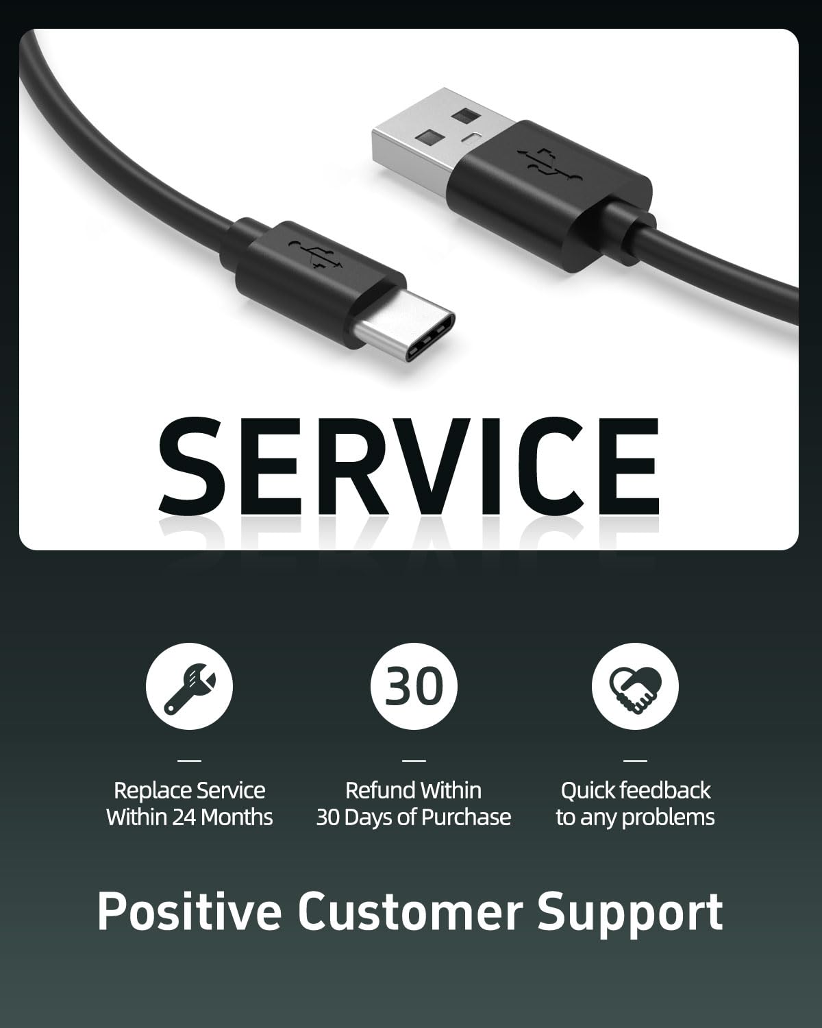 Black 5FT USB-C Replacement Charger Cable Y406718