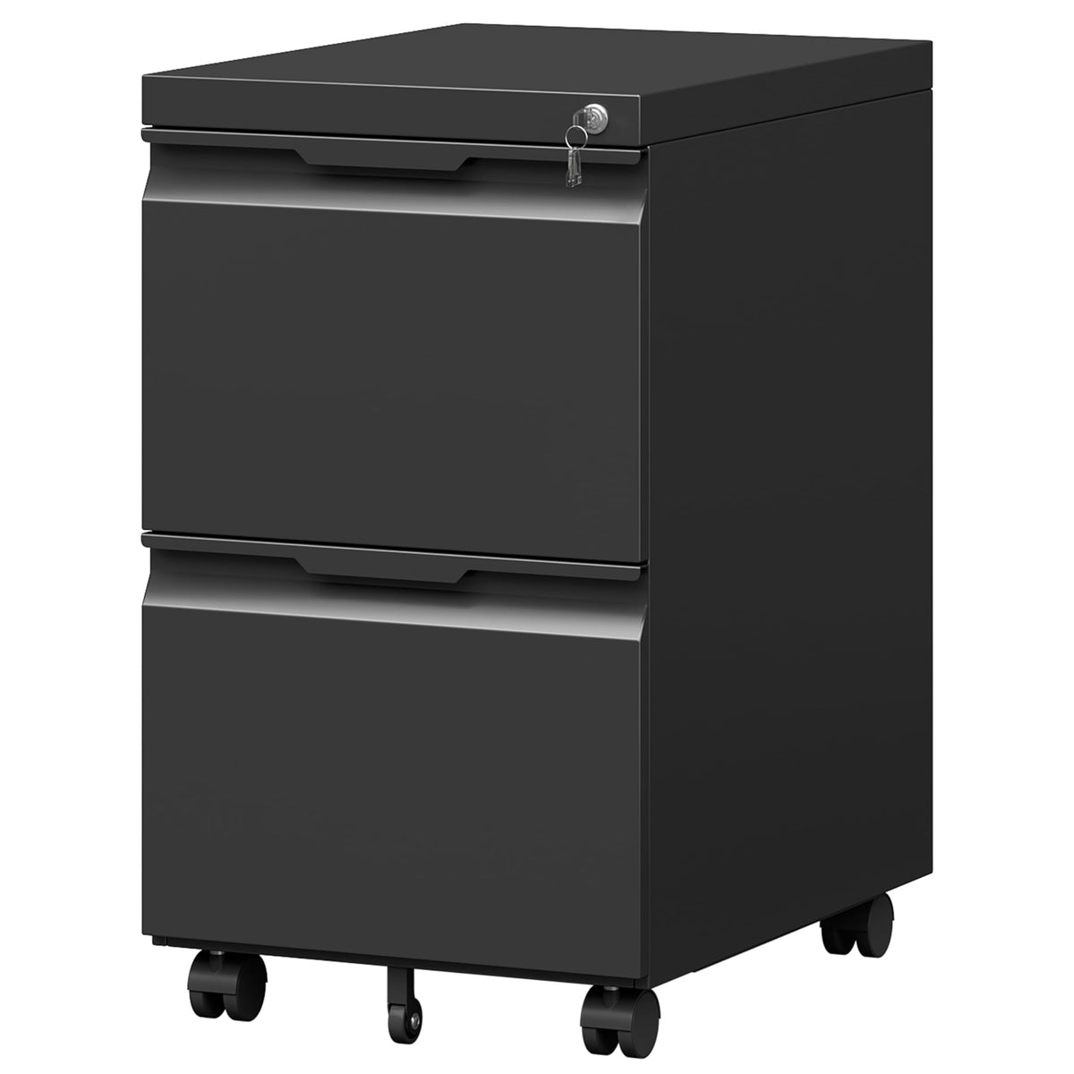 Black 2 Drawer Metal Rolling File Cabinet with Lock D164892