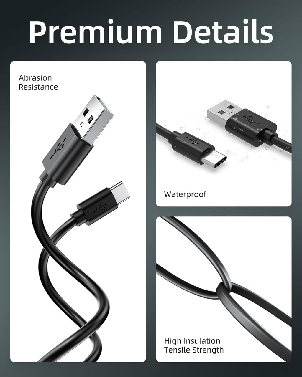 Black 5FT USB-C Replacement Charger Cable Y406718