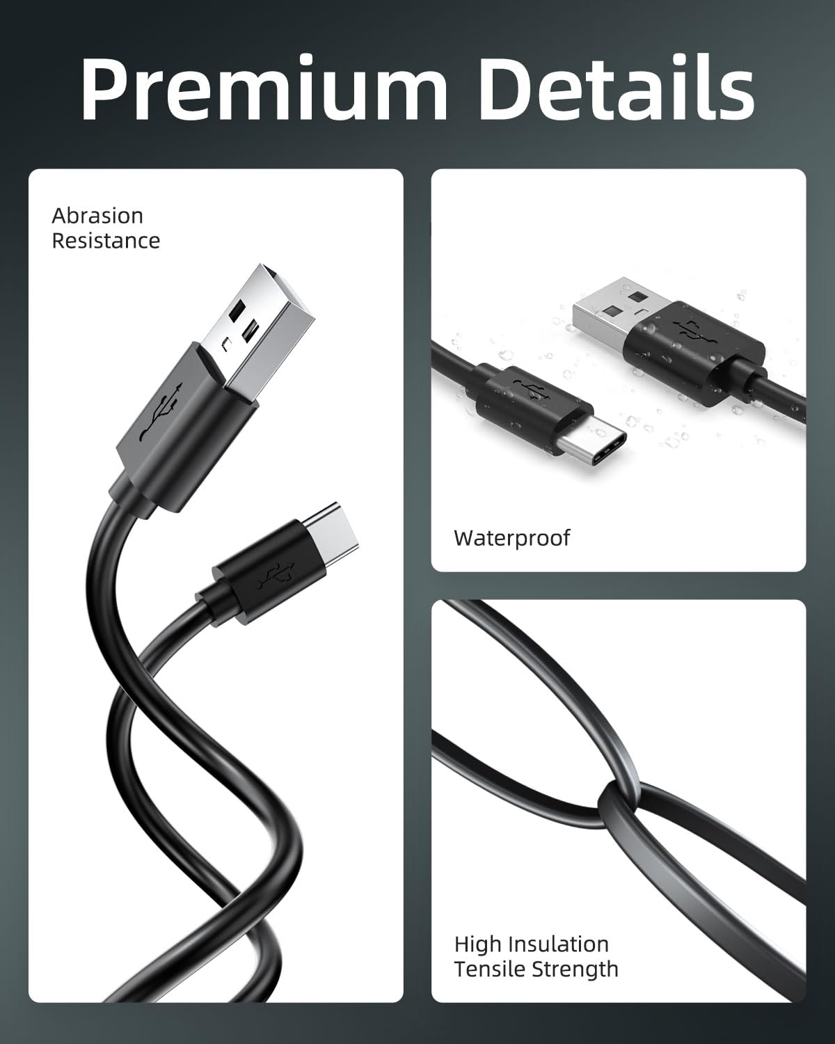 Black 5FT USB-C Replacement Charger Cable Y406718