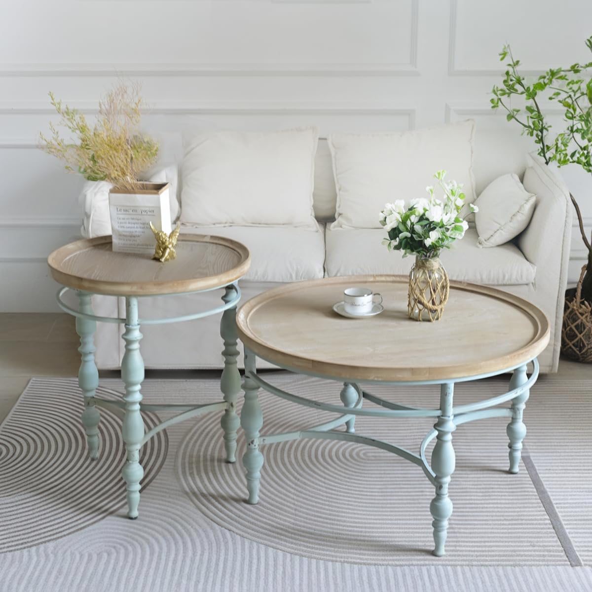 Round Solid Wood Coffee Table with Iron Legs U24155