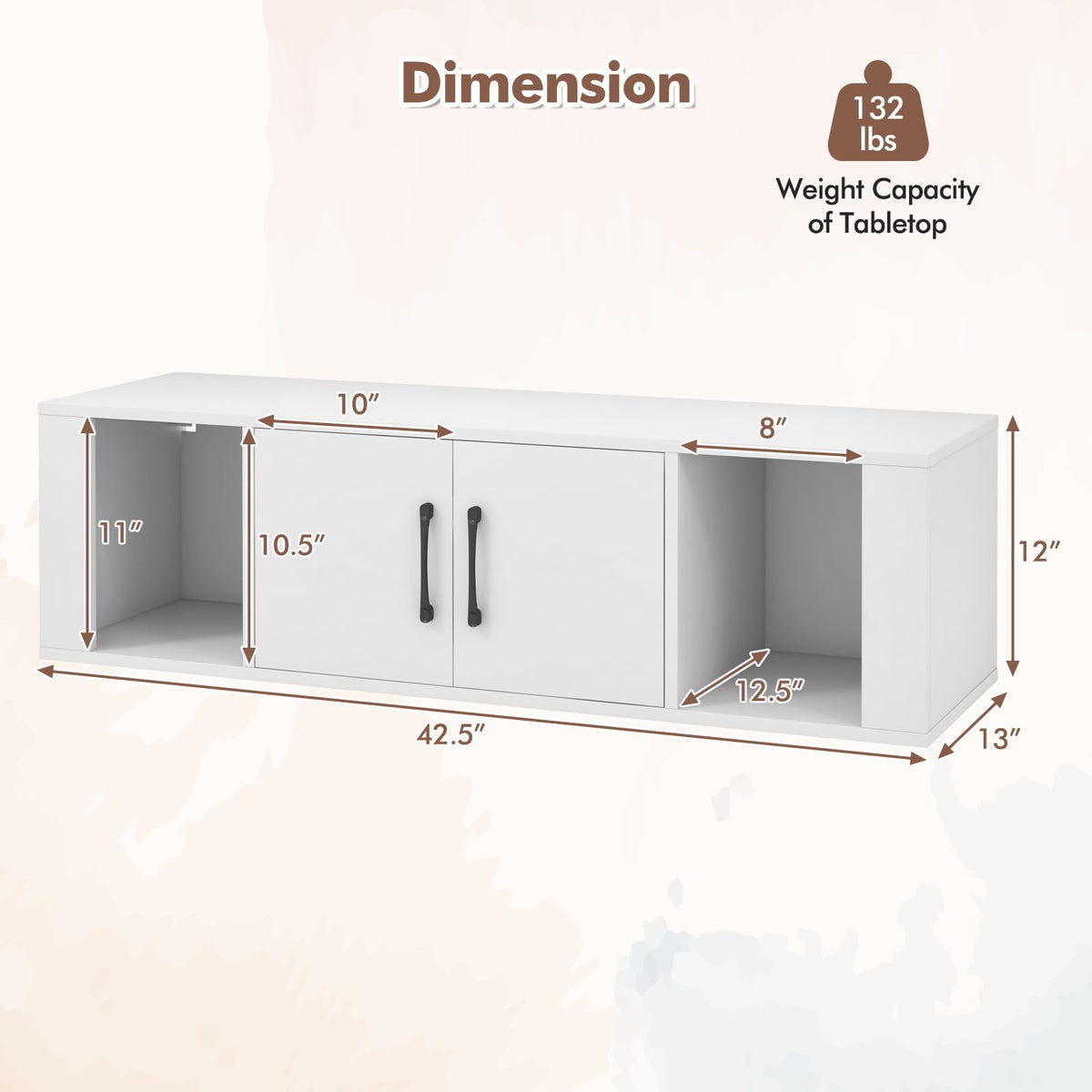 Wall Mounted Storage Cabinet, 2 Cube Floating Desk with Doors, White C1198