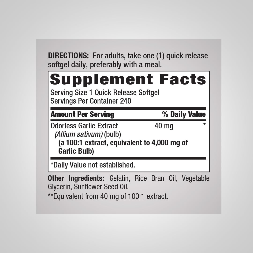 Odorless Garlic Softgels 240 Count X9010