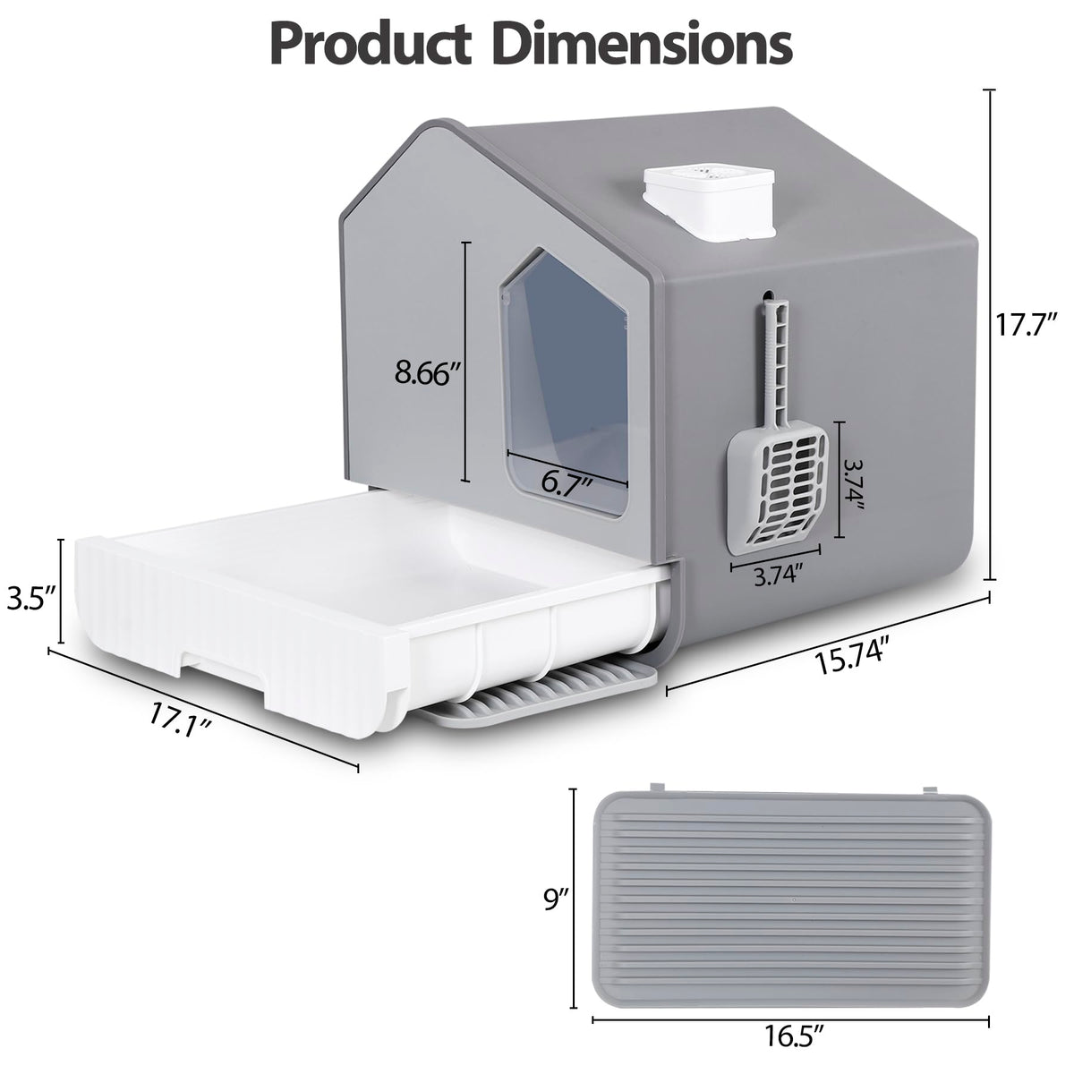 Large Enclosed Hooded Cat Litter Box with Mat & Litter Scoop L246677