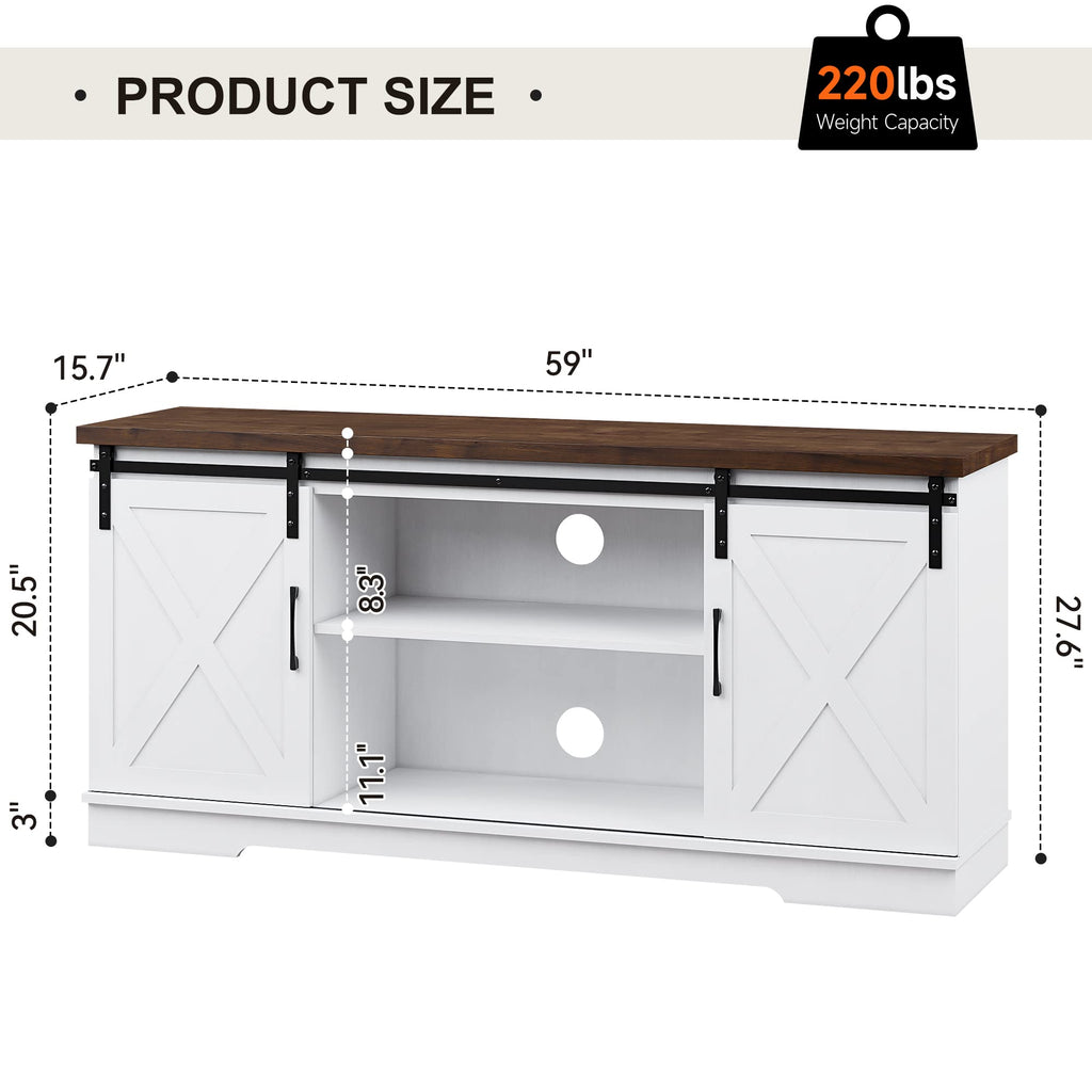 65 Inch TV Stand with Sliding Barn Doors and Storage Cabinet F80729