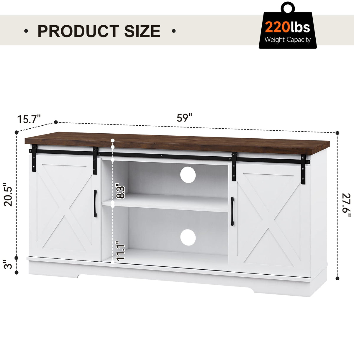 65 Inch TV Stand with Sliding Barn Doors and Storage Cabinet F80729