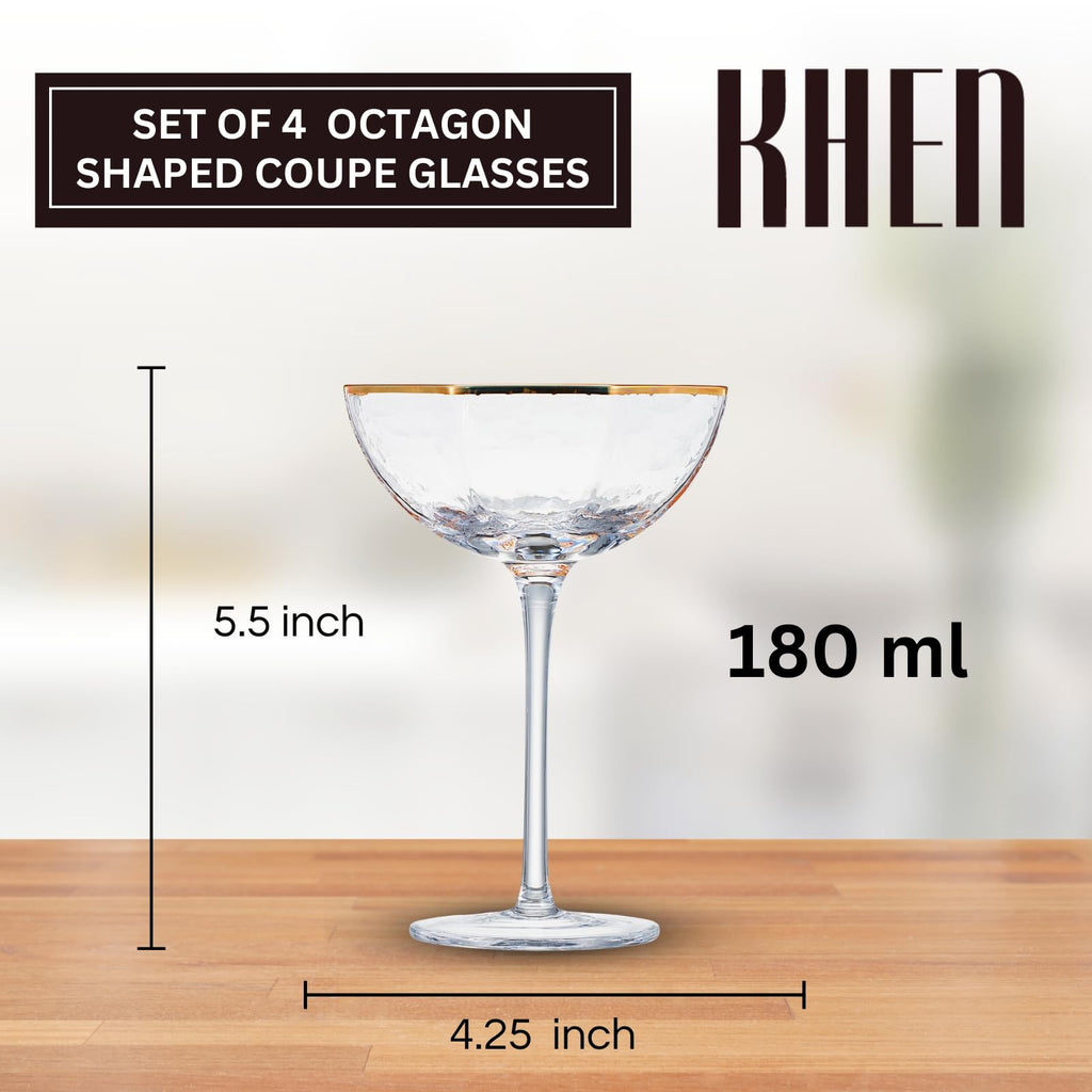 Champagne Coupe Glasses Set of 4 Gold Rim J8422