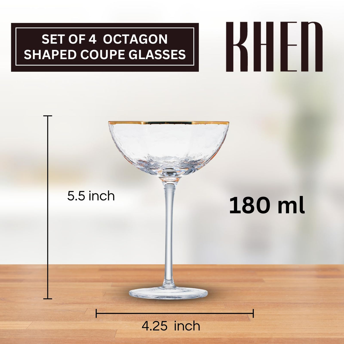 Champagne Coupe Glasses Set of 4 Gold Rim J8422