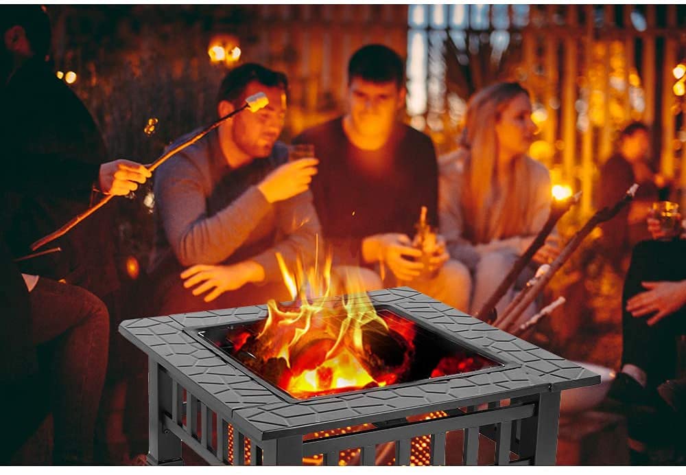 32'' Wood Burning Square Fire Pit with Grill Grate W806452