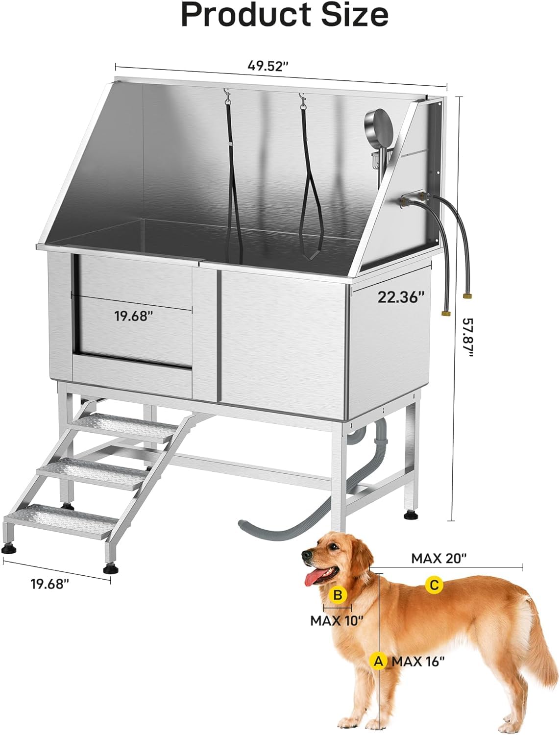 50" Stainless Steel Dog Grooming Bathtub with Faucet J494