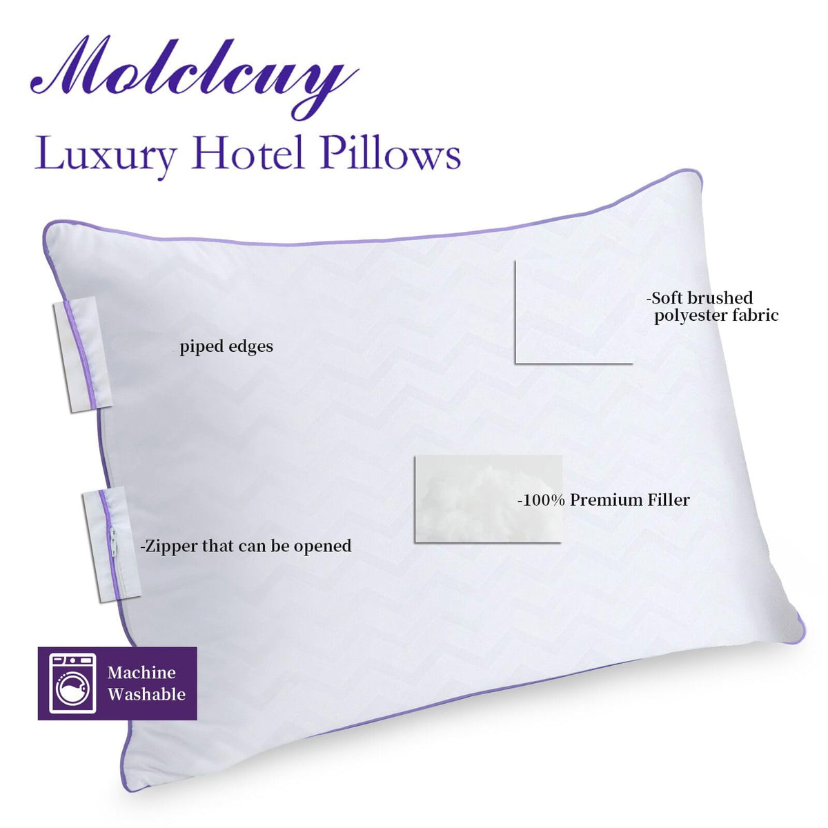 King Size Set of 2 Down Alternative Microfiber Bed Pillows L8882