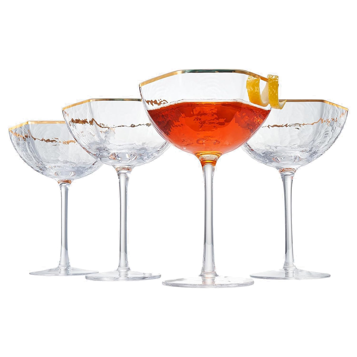 Champagne Coupe Glasses Set of 4 Gold Rim J8422