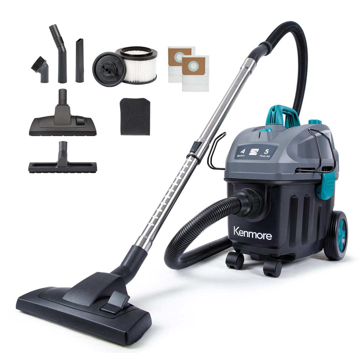 Wet Dry Canister Vacuum Cleaner 4 Gallon 5 Peak HP with Washable HEPA Filter Q264