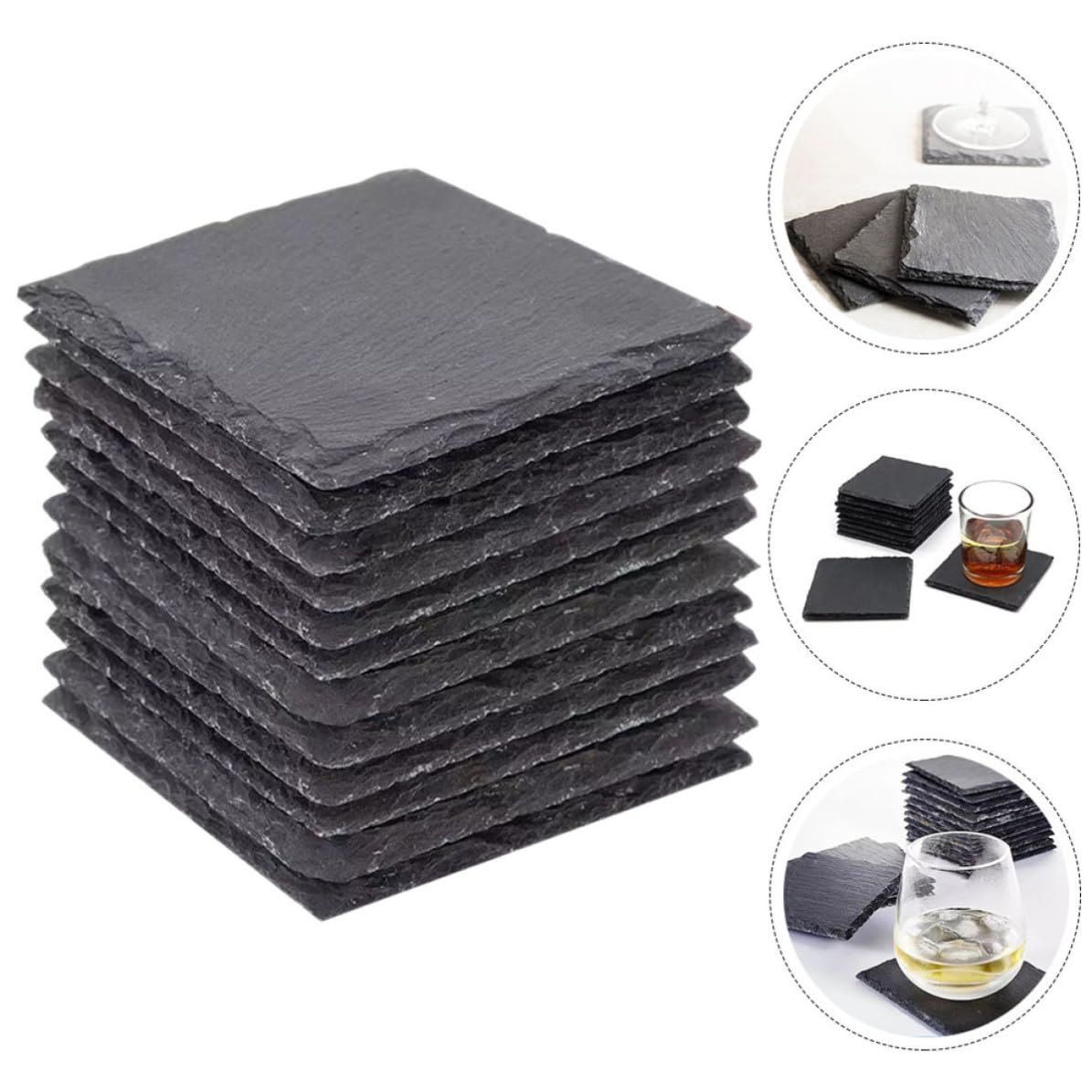 Black Natural Stone Square Coasters W890622