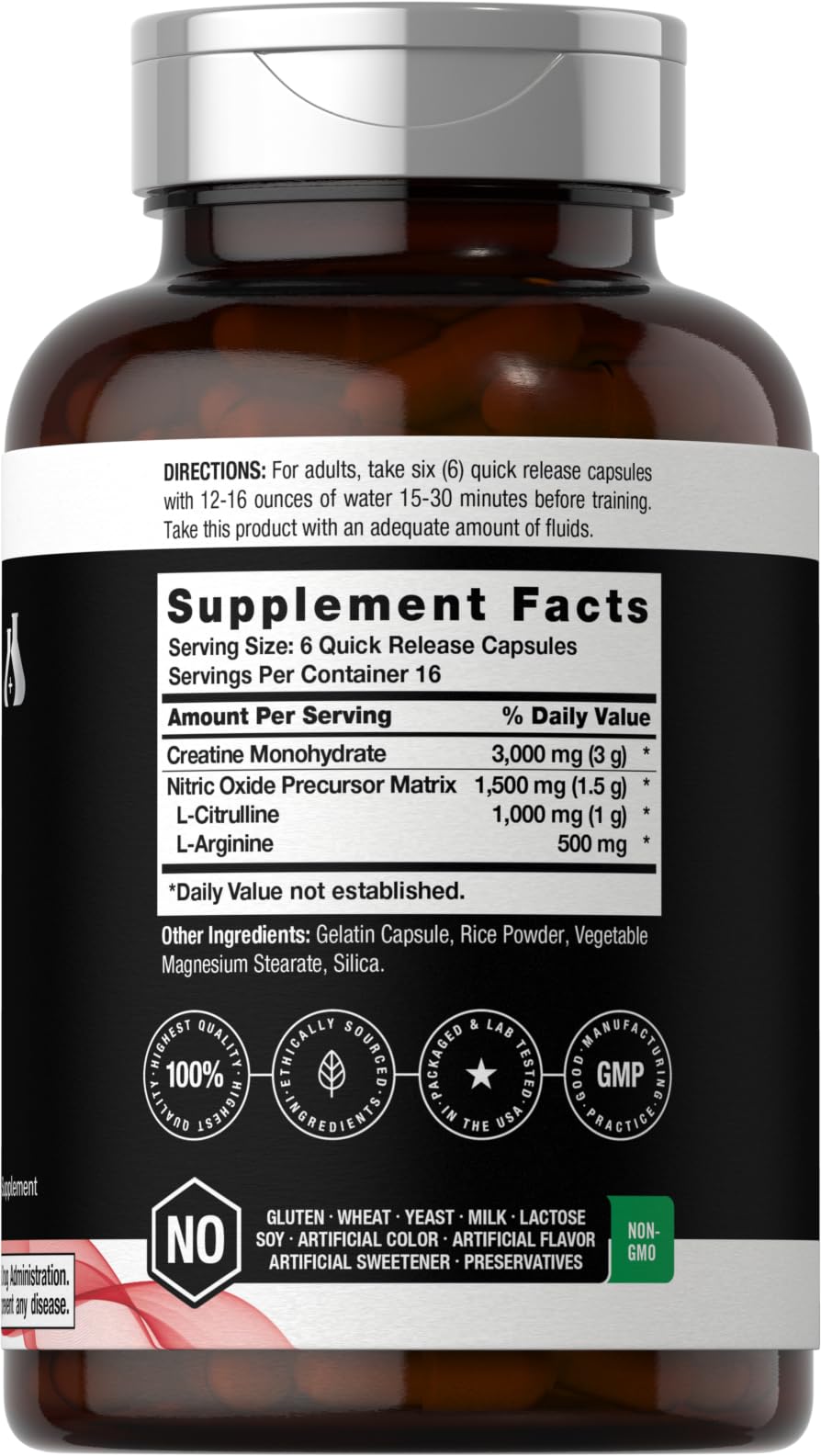 Nitric Oxide Supplement with Creatine Monohydrate 100 Capsules W983