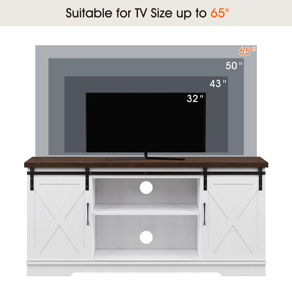 65 Inch TV Stand with Sliding Barn Doors and Storage Cabinet F80729