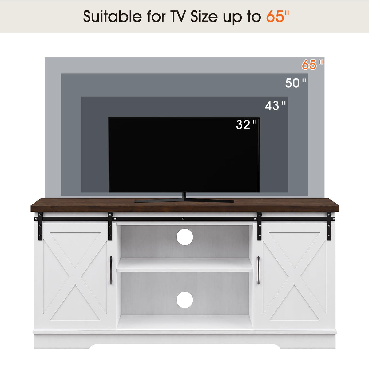65 Inch TV Stand with Sliding Barn Doors and Storage Cabinet F80729
