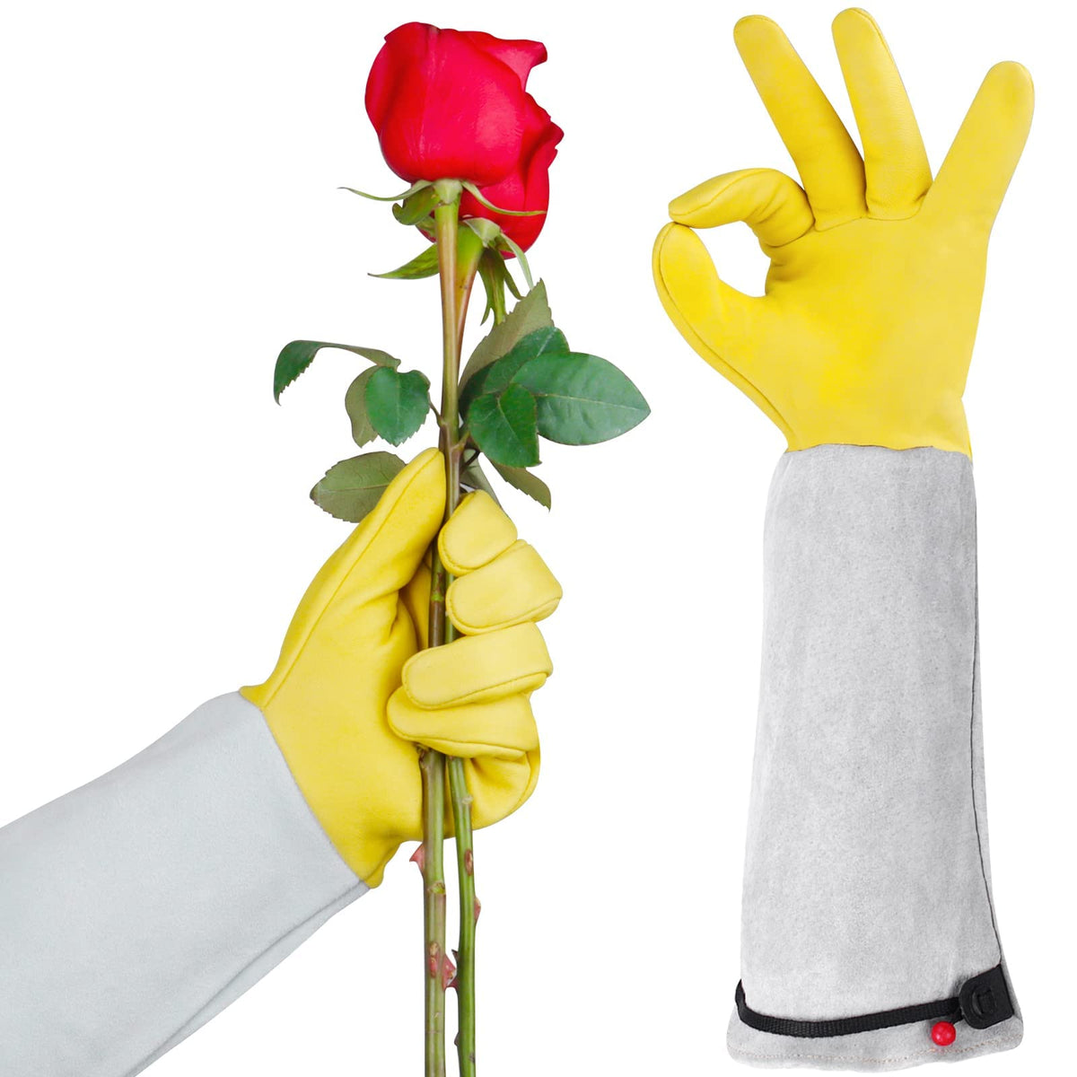 Long Leather Gardening Gloves with Adjustable Cuff M143283