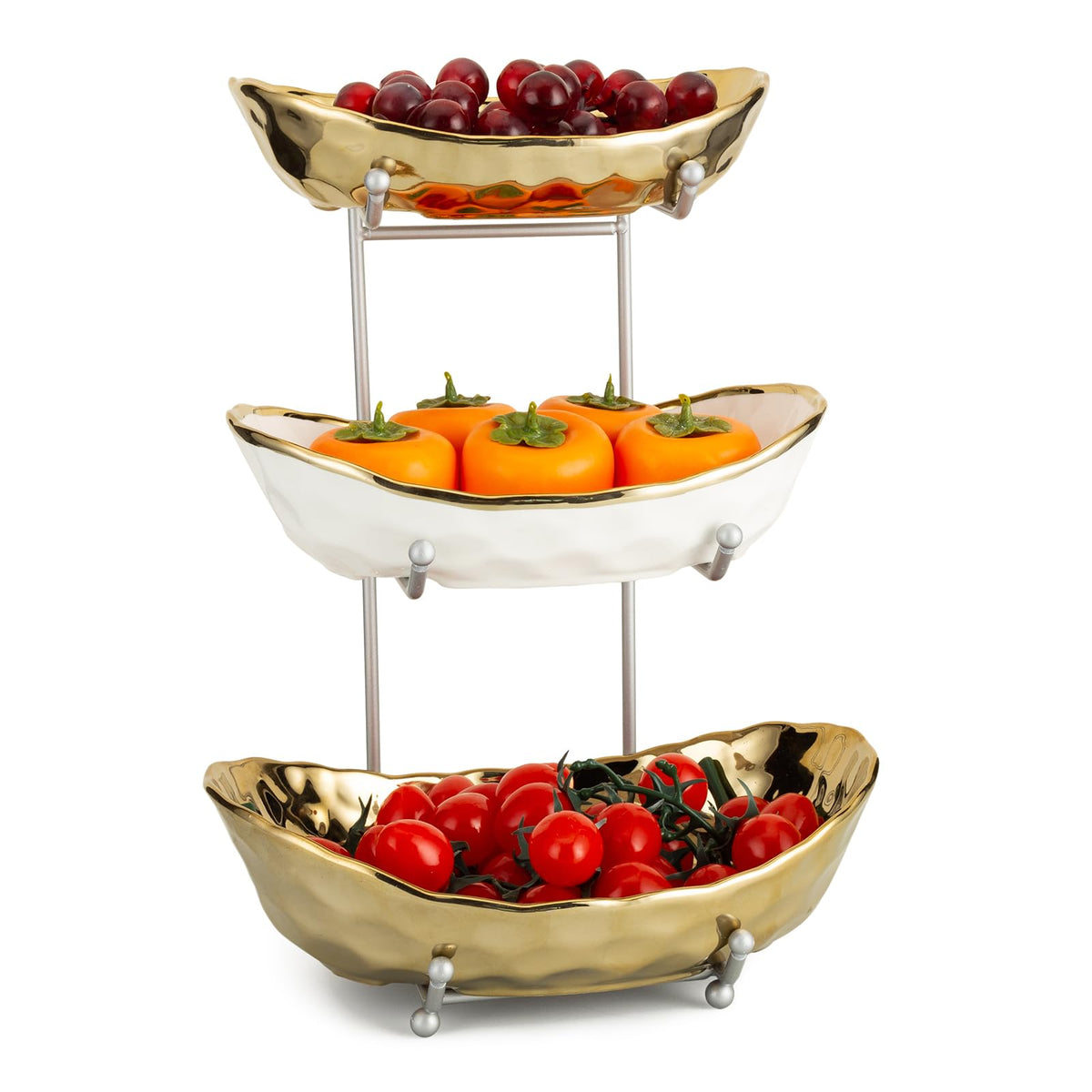 3 Tier Ceramic Serving Bowls with Metal Stand Z72403