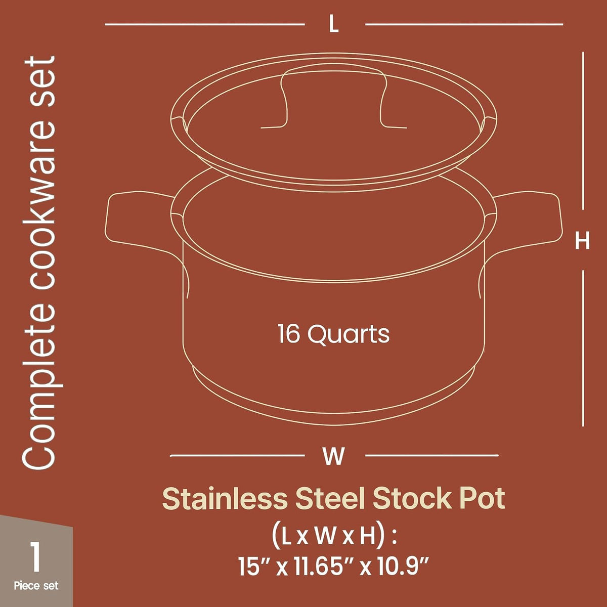 16 Quart Stainless Steel Stockpot with Lid W980724