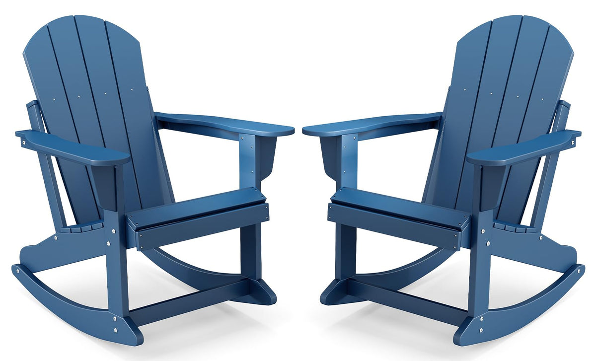 Blue HDPE Plastic Rocking Chairs Set of 2 B632568
