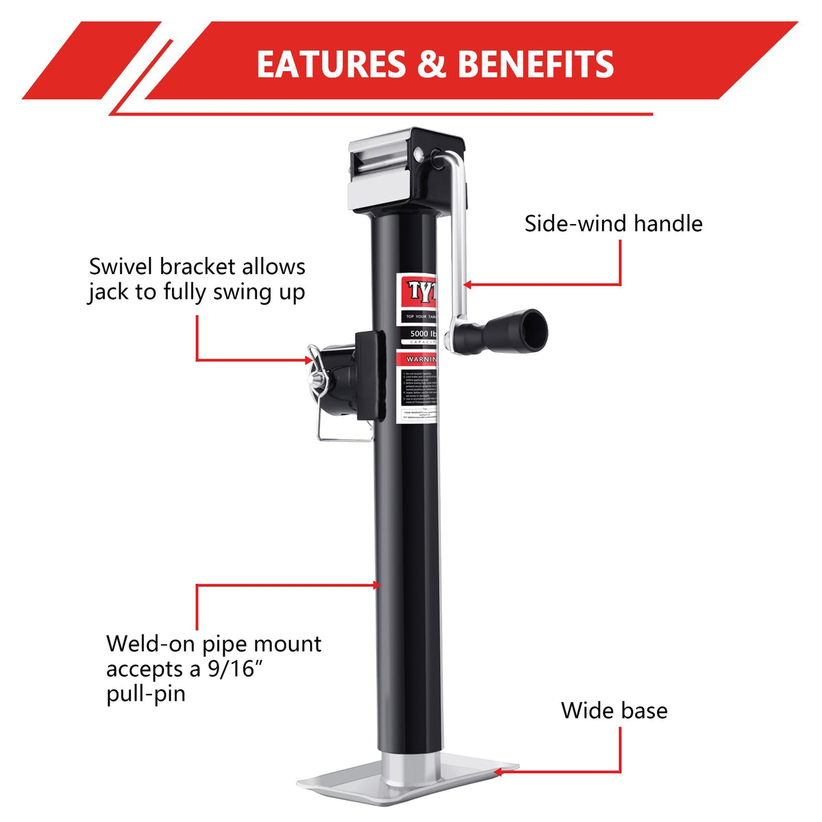 5000lbs Weld On Swivel Trailer Jack, 15" Vertical Travel V38515
