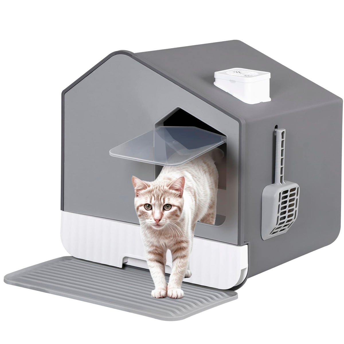 Large Enclosed Hooded Cat Litter Box with Mat & Litter Scoop L246677