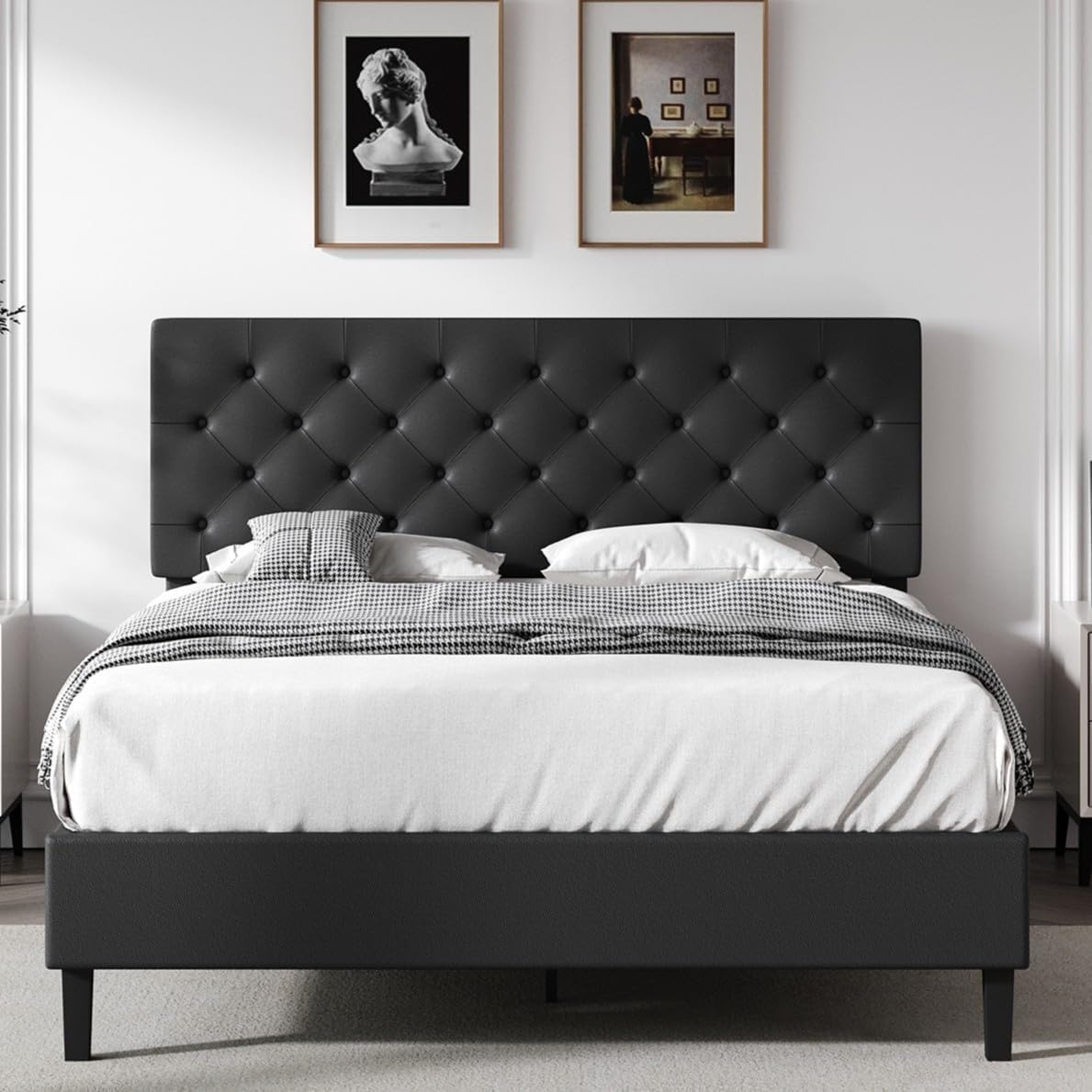 Queen Faux Leather Bed Frame with Headboard J1632