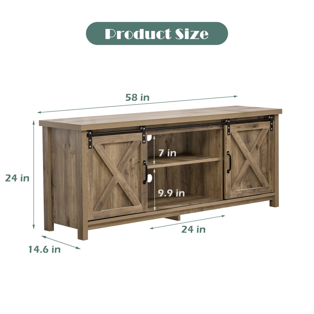 Light Grey Farmhouse TV Stand with Sliding Barn Doors W220