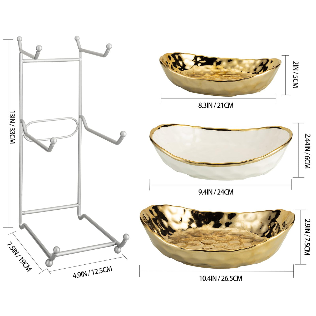 3 Tier Ceramic Serving Bowls with Metal Stand Z72403
