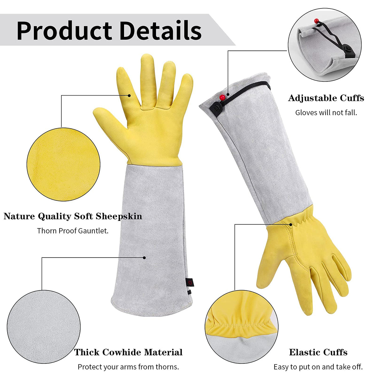 Long Leather Gardening Gloves with Adjustable Cuff M143283