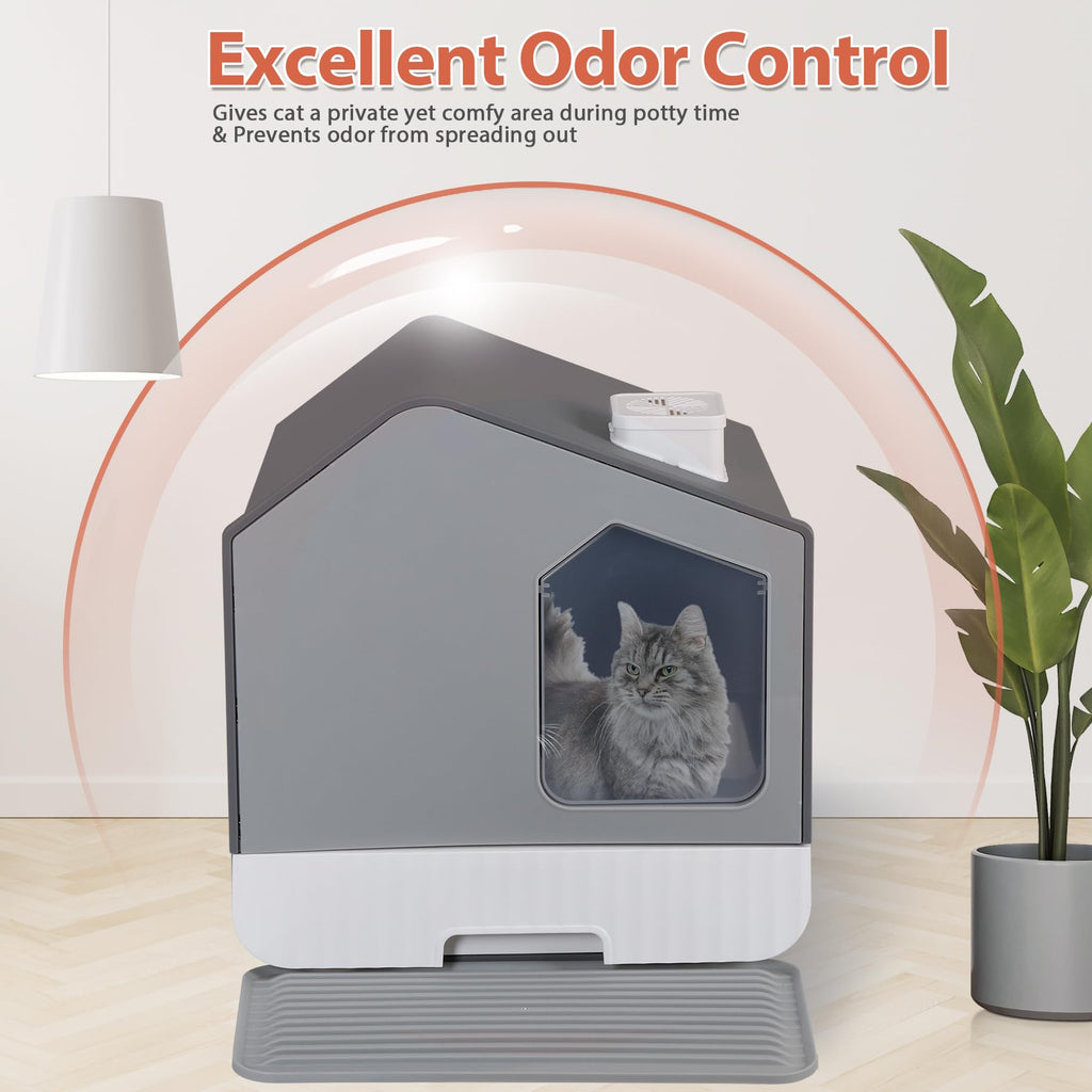 Large Enclosed Hooded Cat Litter Box with Mat & Litter Scoop L246677