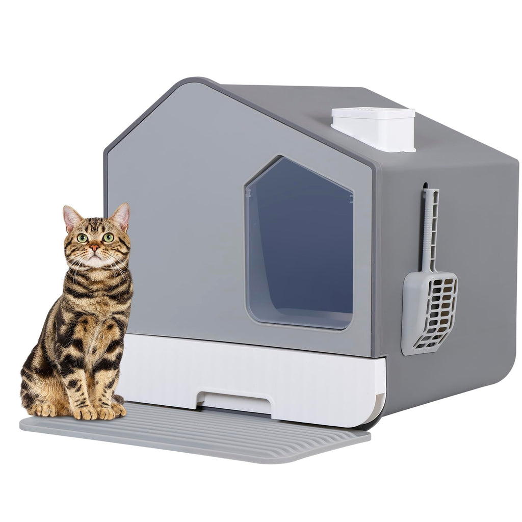 Large Enclosed Hooded Cat Litter Box with Mat & Litter Scoop L246677
