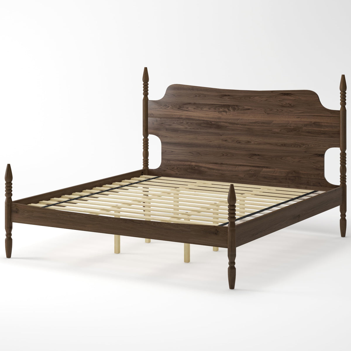 King Size Wood Platform Bed Frame with Curved Headboard S6705
