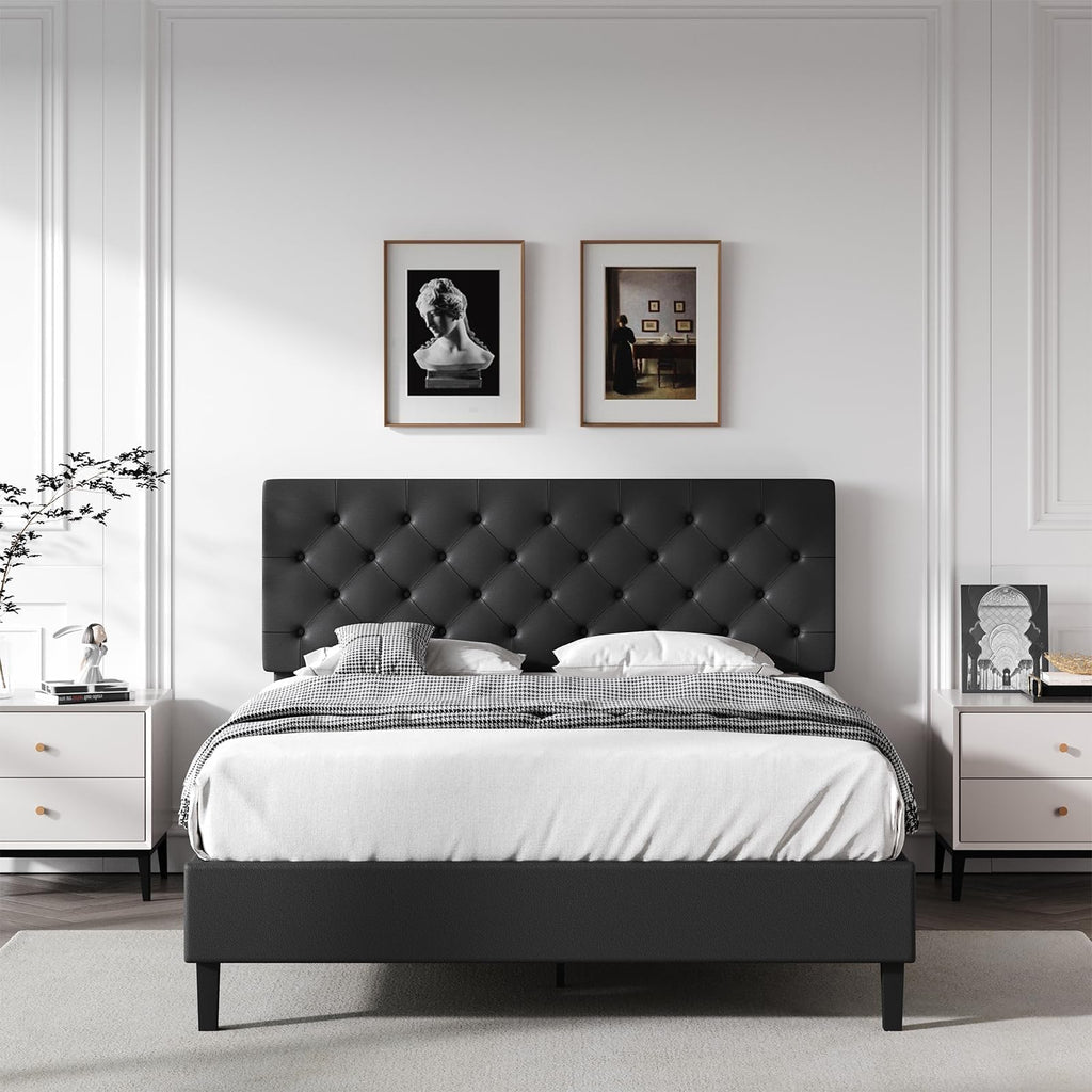 Queen Faux Leather Bed Frame with Headboard J1632