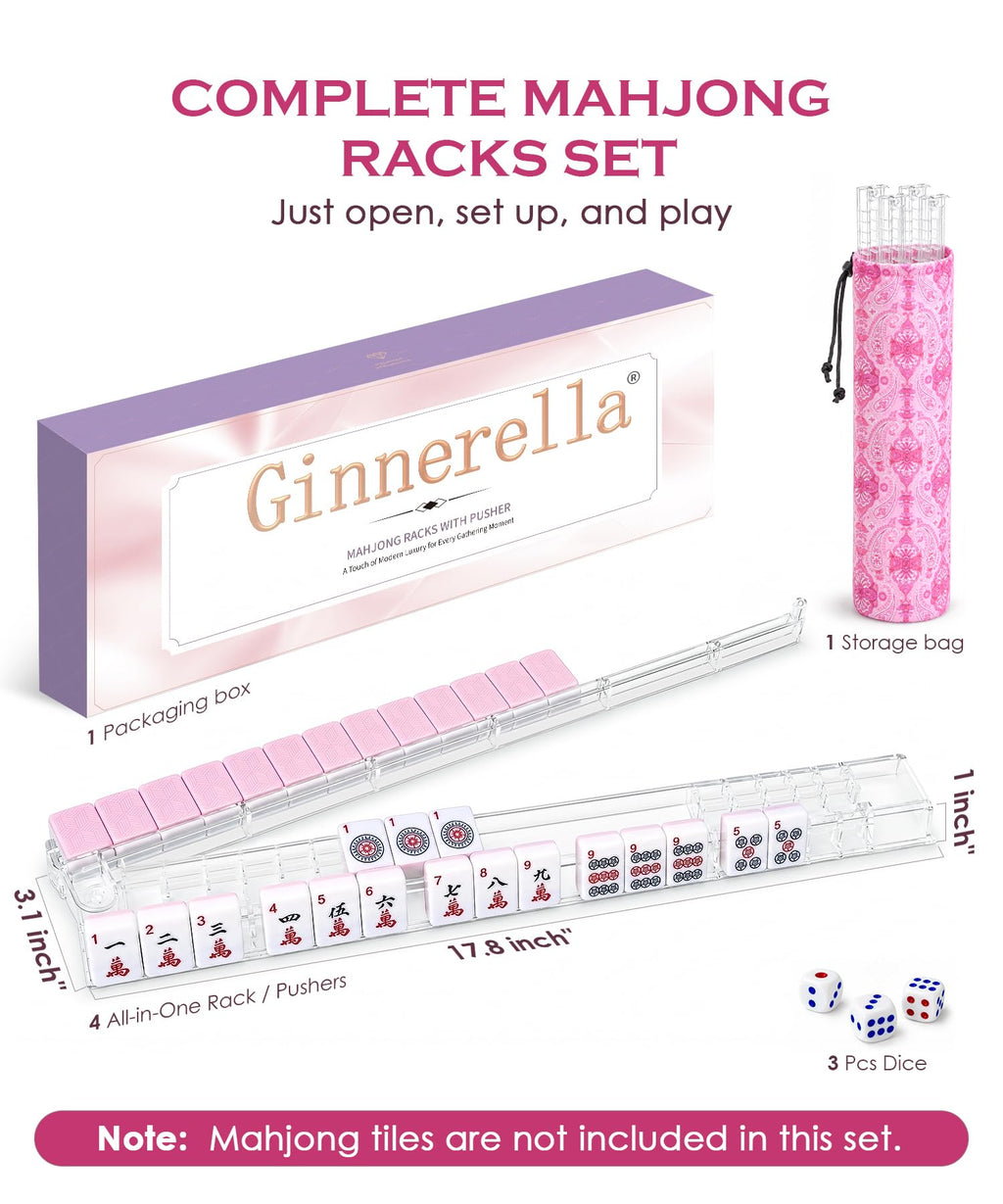 Set of 4 Clear Acrylic Non-slip Mahjong Racks with Pushers L7930