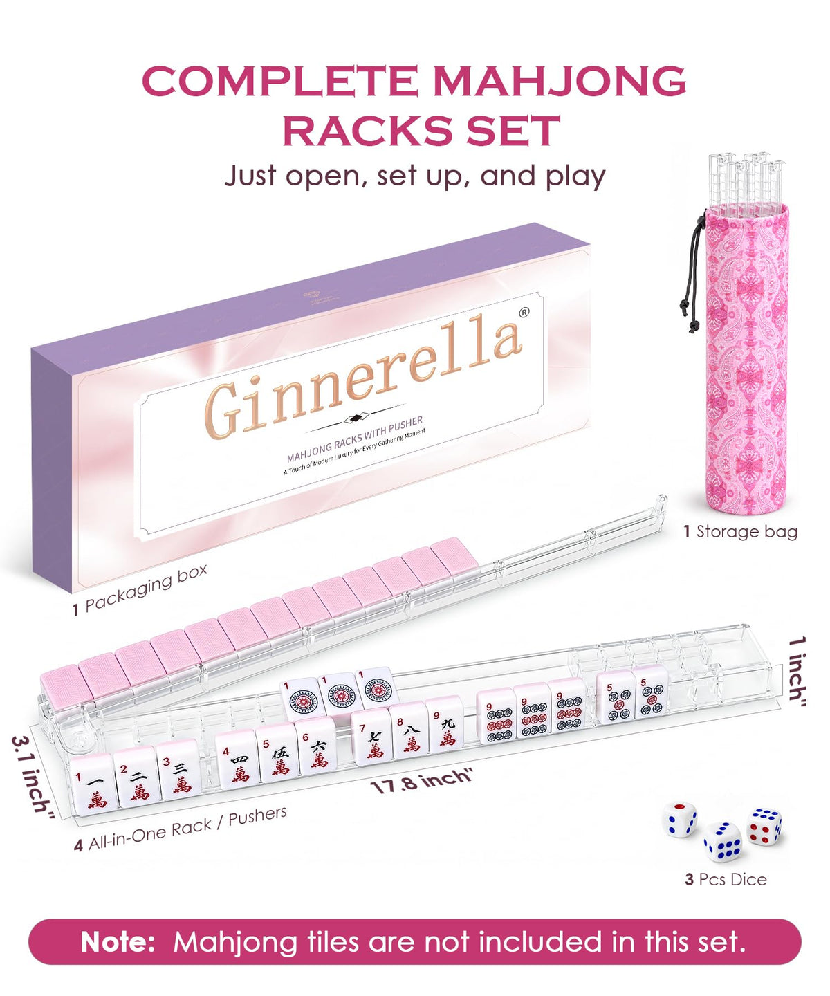 Set of 4 Clear Acrylic Non-slip Mahjong Racks with Pushers L7930