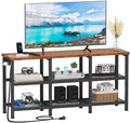 Rustic Brown TV Stand with Power Outlets and Open Storage Shelves L6655