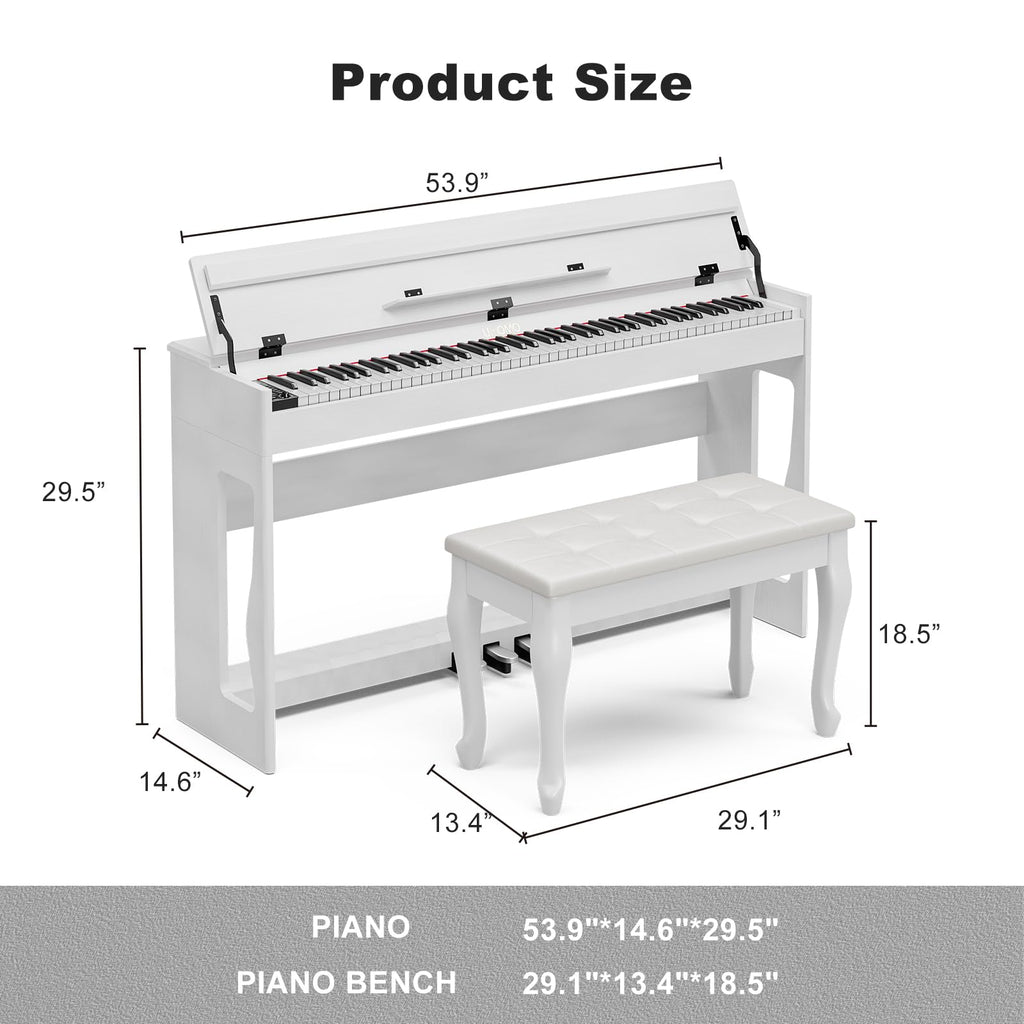 88 Weighted Key Digital Piano with Duet Piano Bench, Full Size Heavy Hammer Weighted Action Electric Piano Keyboard with USB MIDI, White K34441