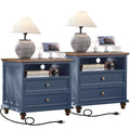 Blue 2 Drawer Nightstand Set of 2 with Charging Station H147