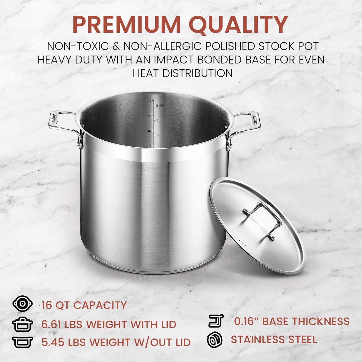 16 Quart Stainless Steel Stockpot with Lid W980724