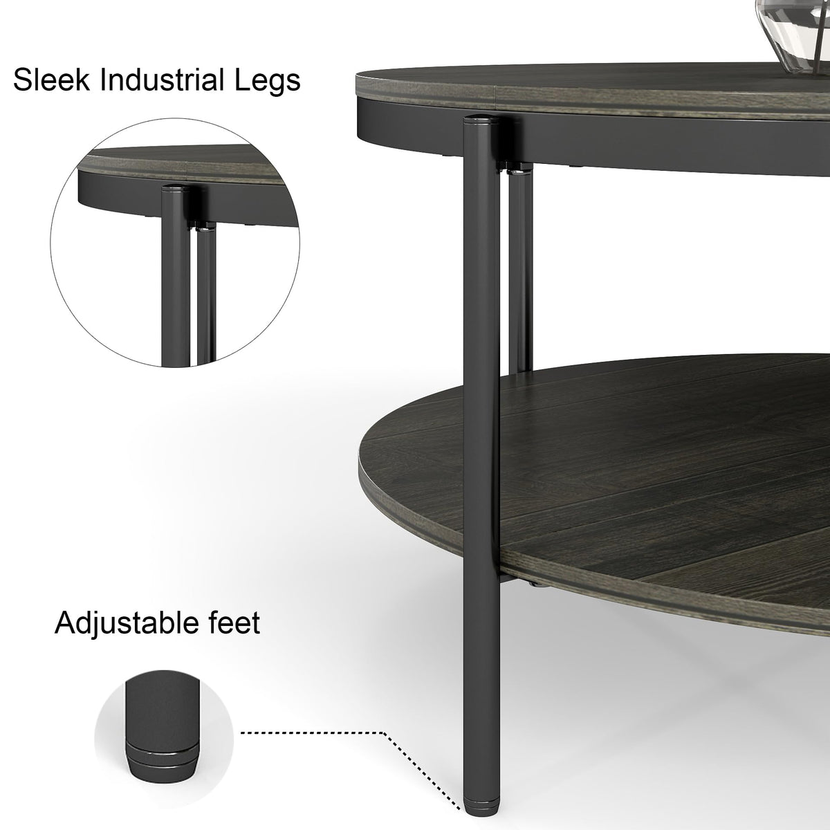 Round Coffee Table with 2-Tier Storage Shelf A137383