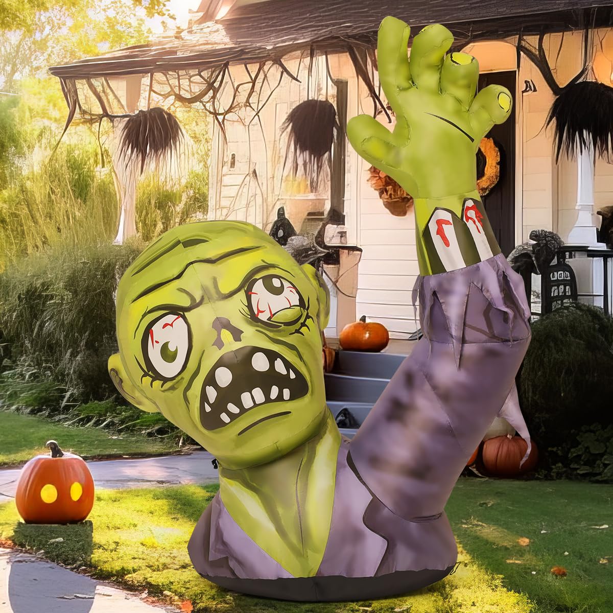 5.2 FT Halloween Inflatables Green Zombies with Built-in LEDs Q5298