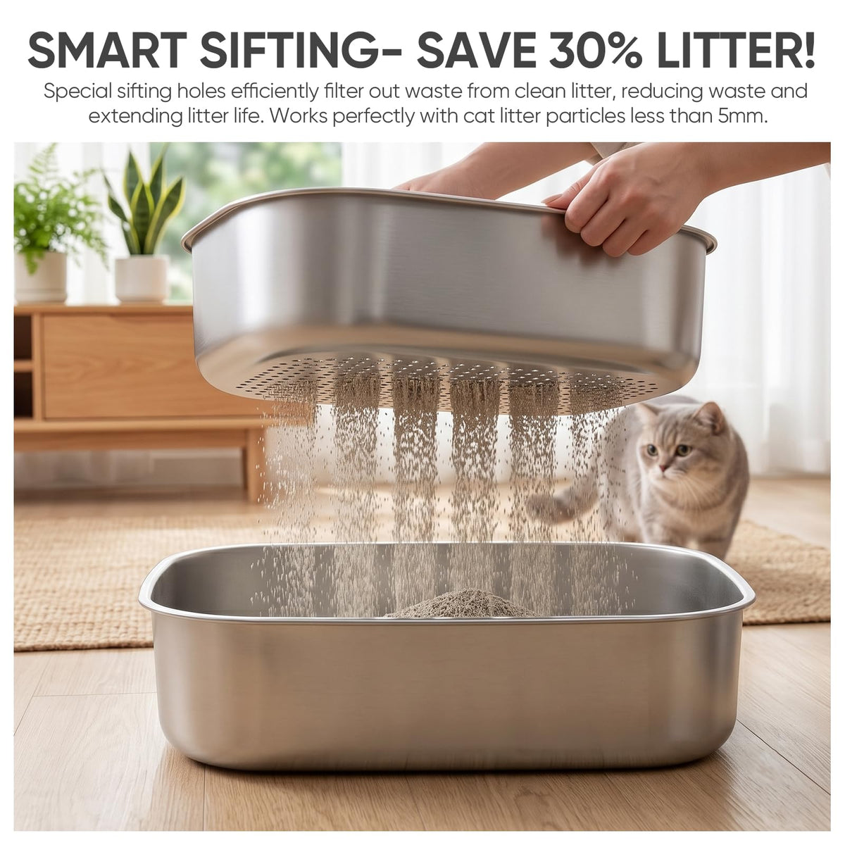 Stainless Steel Sifting Litter Box with Lid Y747244