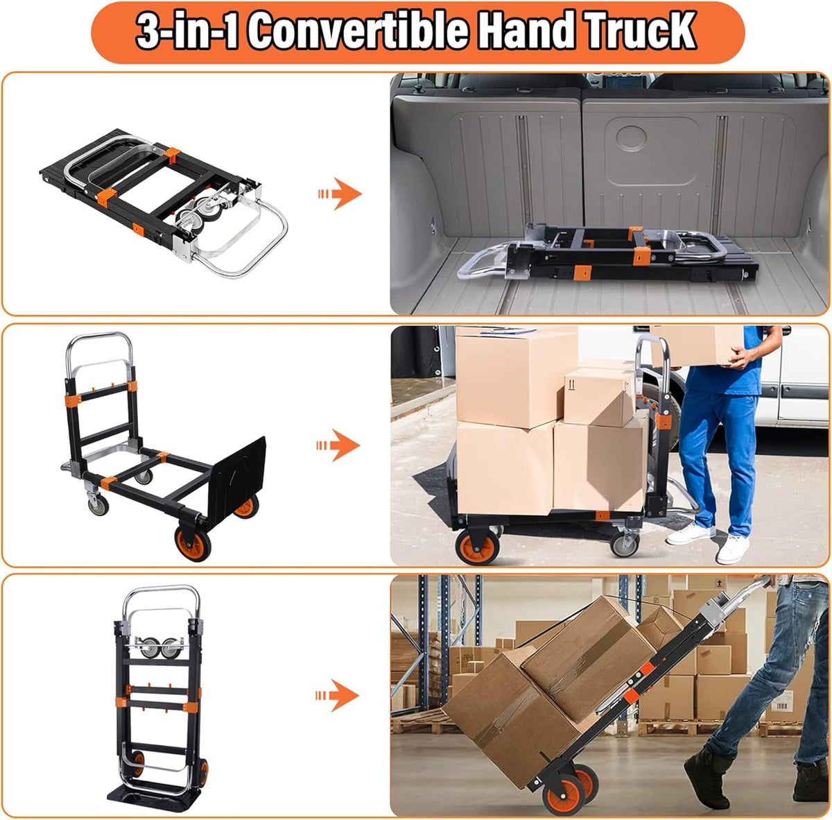 3 in 1 Folding Hand Truck 500lbs Capacity C839726