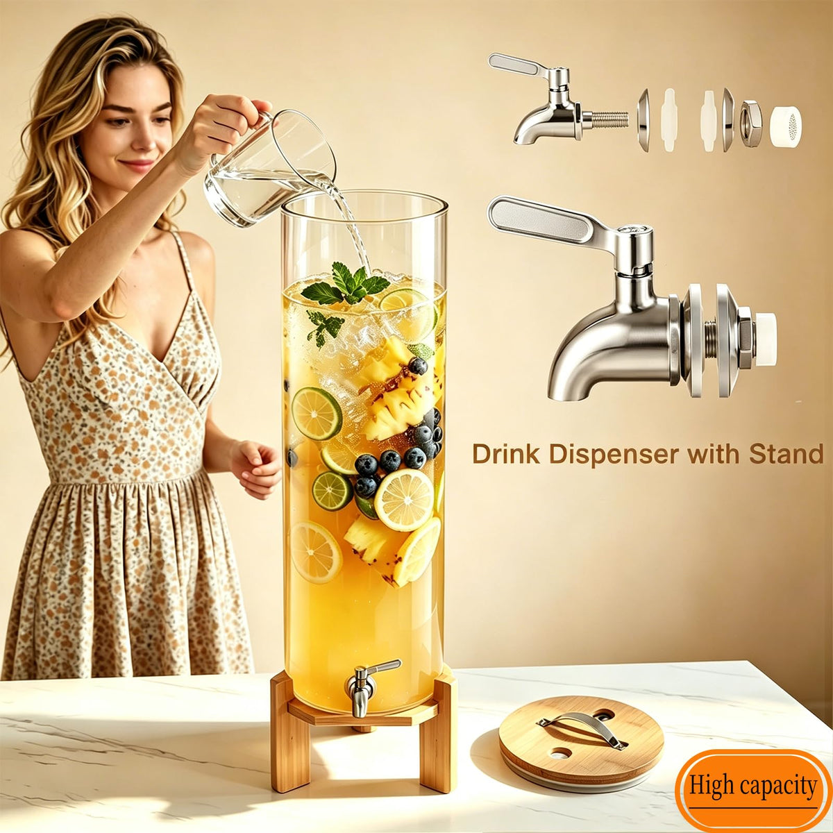 3.5 Gallon Glass Beverage Dispenser with Stand R268108